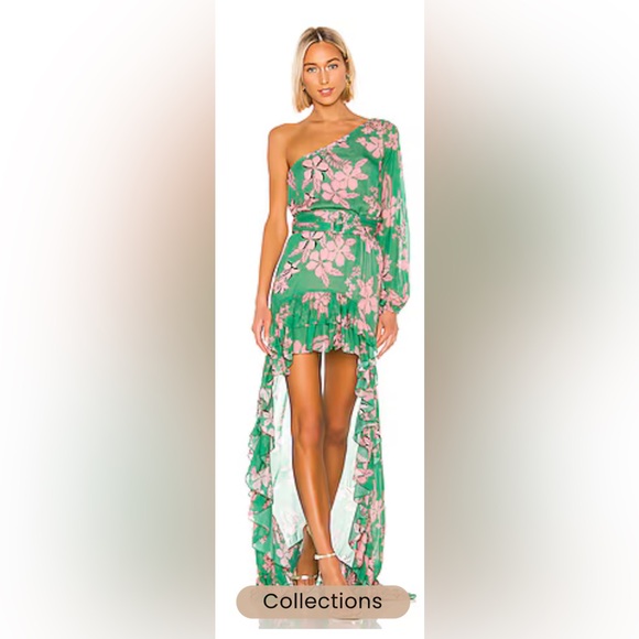 Alexis green and pink floral high low maxi dress size medium - Picture 2 of 2